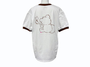 Brand new, unused KAPITAL 20/- jersey V-neck ringer T-shirt (Little Bear)&ハMoni pt) T-shirt K2502SC017 White Brown Size 3 Used 4b007552
