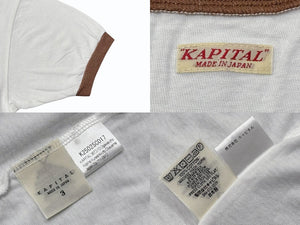 Brand new, unused KAPITAL 20/- jersey V-neck ringer T-shirt (Little Bear)&ハMoni pt) T-shirt K2502SC017 White Brown Size 3 Used 4b007552