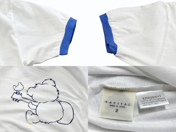 新品未使用 KAPITAL キャピタル 20/-天竺 VネックリンガーT(リトルベア&ハーモニーpt) Tシャツ K2502SC017 ブルー サイズ2 中古 4b007553
