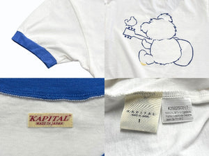 新品未使用 KAPITAL キャピタル 20/-天竺 VネックリンガーT(リトルベア&ハーモニーpt) Tシャツ K2502SC017 ブルー サイズ1 中古 4b007554
