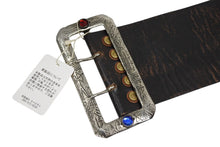 画像をギャラリービューアに読み込む, 新品未使用 KAPITAL キャピタル オイルレザーディスコバックルワイドベルト K1709XG560BLK ブラウン レザー スタッズ 4b007562