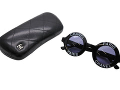 極美品 CHANEL シャネル VINTAGE ヴィンテージ ラウンドサングラス 01945 ココマーク ブラック ホワイト プラスチック 中古 4b007567