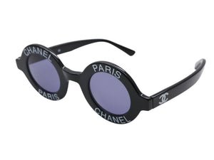 極美品 CHANEL シャネル VINTAGE ヴィンテージ ラウンドサングラス 01945 ココマーク ブラック ホワイト プラスチック 中古 4b007567