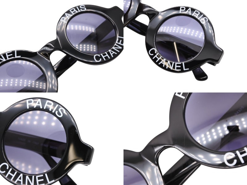 Very good condition CHANEL VINTAGE Vintage round sunglasses 01945 here mark black white plastic used 4b007567