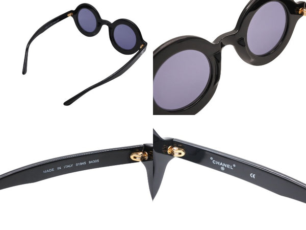極美品 CHANEL シャネル VINTAGE ヴィンテージ ラウンドサングラス 01945 ココマーク ブラック ホワイト プラスチック 中古 4b007567