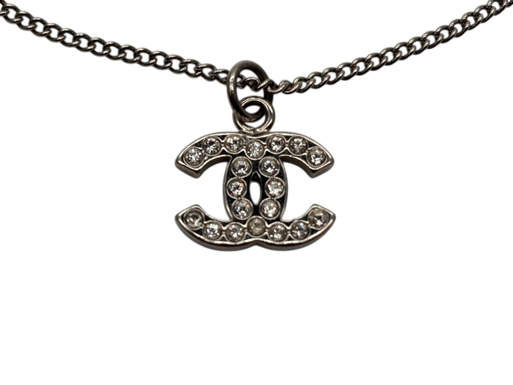 極美品 CHANEL シャネル ラインストーン ココマーク ネックレス 09V刻印 重量5.0g シルバー金具 中古 4b007577