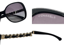 画像をギャラリービューアに読み込む, 極美品 CHANEL シャネル サングラス サイドチェーン ココマーク 570-Q-A アセテート ブラック ゴールド金具 中古 4b007579
