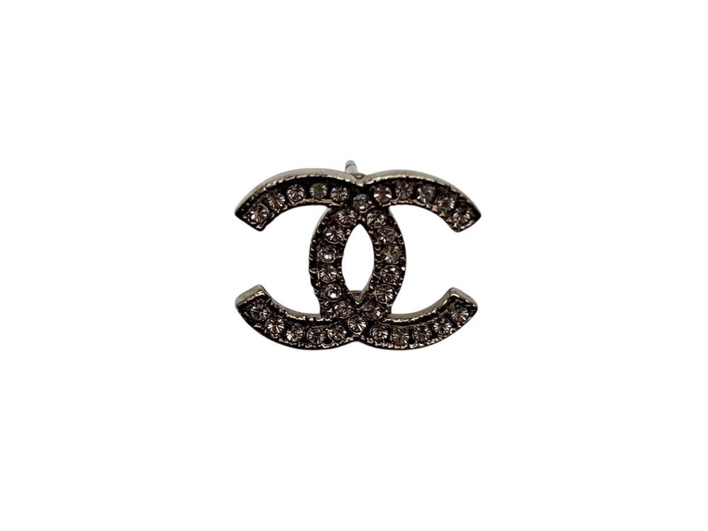 極美品 CHANEL シャネル ココマーク シルバー ラインストーン 両耳ピアス A14V刻印 重量1.4g シルバー金具 中古 4b007582