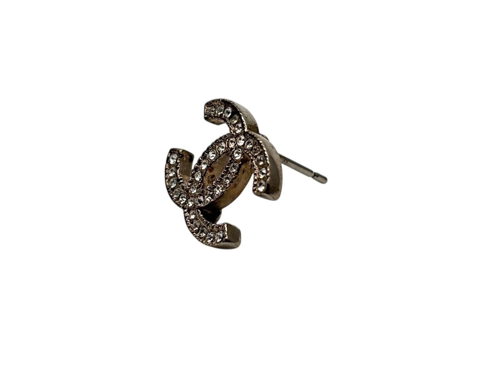 極美品 CHANEL シャネル ココマーク シルバー ラインストーン 両耳ピアス A14V刻印 重量1.4g シルバー金具 中古 4b007582
