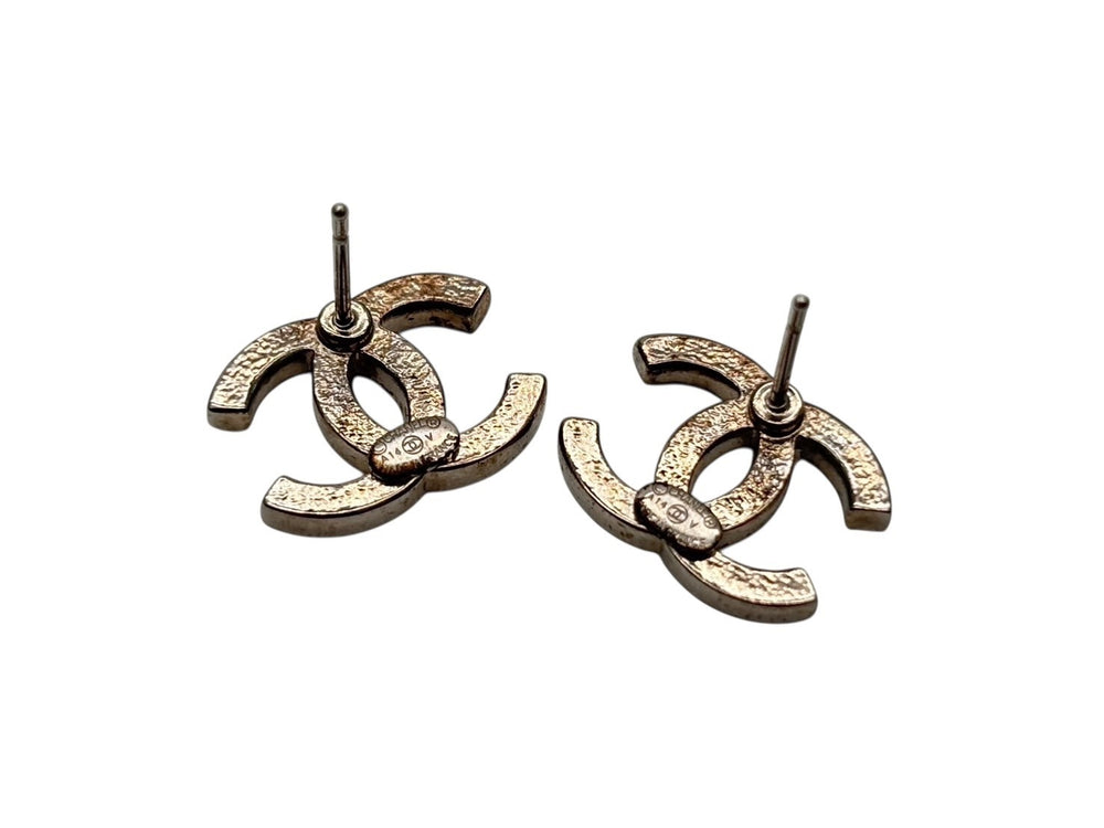 極美品 CHANEL シャネル ココマーク シルバー ラインストーン 両耳ピアス A14V刻印 重量1.4g シルバー金具 中古 4b007582