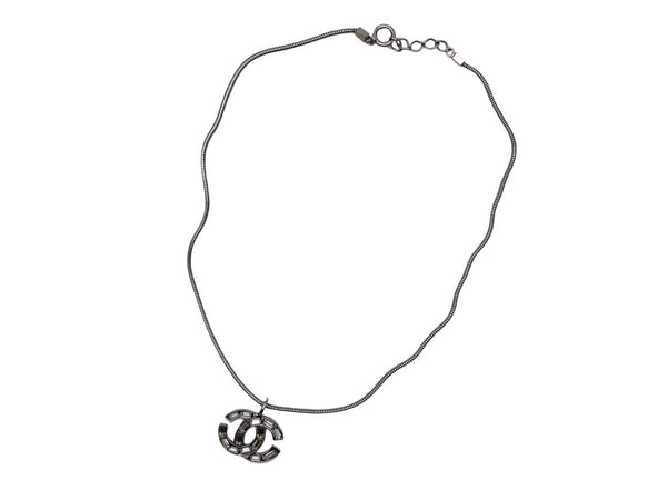極美品 CHANEL シャネル ラインストーン ココマーク ネックレス 01P刻印 重量10.0g シルバー金具 中古 4b007583