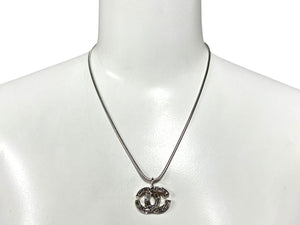 極美品 CHANEL シャネル ラインストーン ココマーク ネックレス 01P刻印 重量10.0g シルバー金具 中古 4b007583