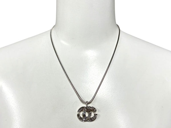 極美品 CHANEL シャネル ラインストーン ココマーク ネックレス 01P刻印 重量10.0g シルバー金具 中古 4b007583