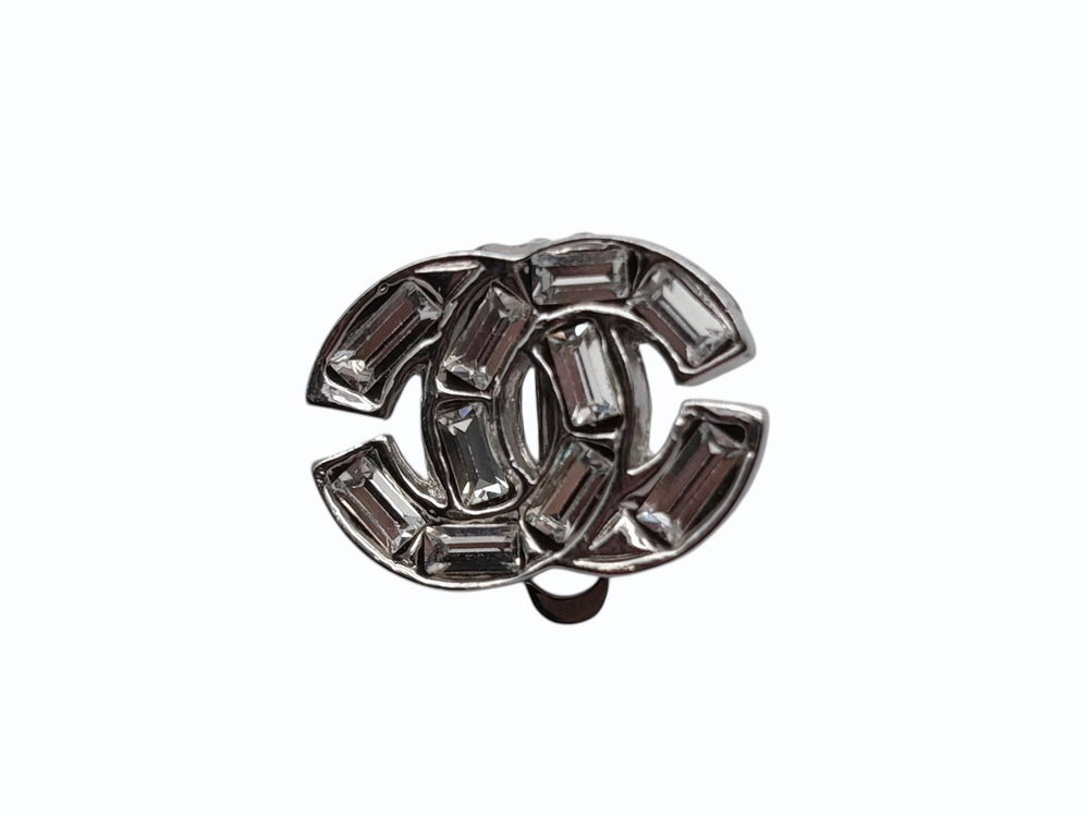 極美品 CHANEL シャネル ココマーク ラインストーン シルバー 両耳 イヤリング 01P刻印 重量7.0g シルバー金具 中古 4b007584