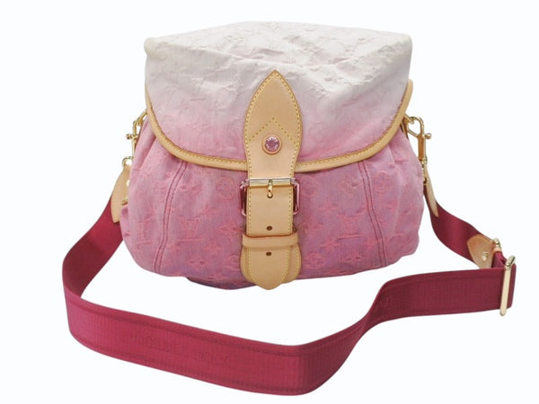 極美品 LOUIS VUITTON ルイヴィトン ショルダーバッグ モノグラムデニムサンシャイン M93183 ピンク ホワイト ゴールド金具 中古 4b007598
