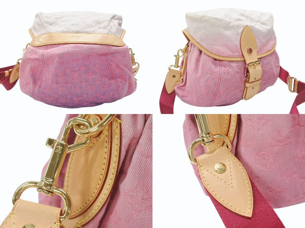極美品 LOUIS VUITTON ルイヴィトン ショルダーバッグ モノグラムデニムサンシャイン M93183 ピンク ホワイト ゴールド金具 中古 4b007598