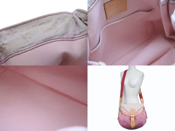 極美品 LOUIS VUITTON ルイヴィトン ショルダーバッグ モノグラムデニムサンシャイン M93183 ピンク ホワイト ゴールド金具 中古 4b007598