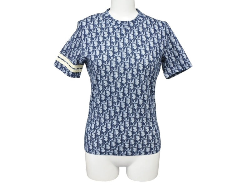 CHRISTIAN DIOR Short sleeve T-shirt 2P12155050 Size 36 Trotter pattern Navy Galliano period Good condition Used 4b007615