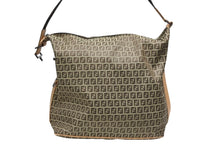 画像をギャラリービューアに読み込む, FENDI フェンディ ショルダーバッグ ズッキーノ柄 ベージュ 内ポケット キャンバス レザー 美品 中古 4b007616