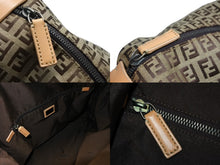 画像をギャラリービューアに読み込む, FENDI フェンディ ショルダーバッグ ズッキーノ柄 ベージュ 内ポケット キャンバス レザー 美品 中古 4b007616