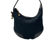 画像をギャラリービューアに読み込む, GUCCI グッチ ワンショルダーバッグ ハンドバッグ ホーボー ブラック シルバー金具 GGキャンバス レザー レディース 美品 中古 4b007617