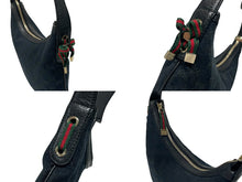 画像をギャラリービューアに読み込む, GUCCI グッチ ワンショルダーバッグ ハンドバッグ ホーボー ブラック シルバー金具 GGキャンバス レザー レディース 美品 中古 4b007617