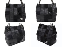 画像をギャラリービューアに読み込む, 極美品 CHANEL シャネル トートバッグ チョコバー アイコン 10番台 レザー 異素材MIX ブラック シルバー金具 中古 4b007619