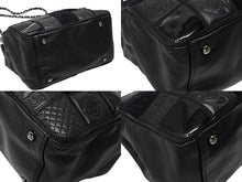 画像をギャラリービューアに読み込む, 極美品 CHANEL シャネル トートバッグ チョコバー アイコン 10番台 レザー 異素材MIX ブラック シルバー金具 中古 4b007619