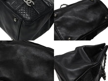 画像をギャラリービューアに読み込む, 極美品 CHANEL シャネル トートバッグ チョコバー アイコン 10番台 レザー 異素材MIX ブラック シルバー金具 中古 4b007619