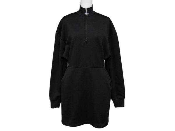 Very Good Condition PRADA Sweat One Piece Dress 2023 WS15420 Triangle Logo Black Silver Hardware Used 4b007621