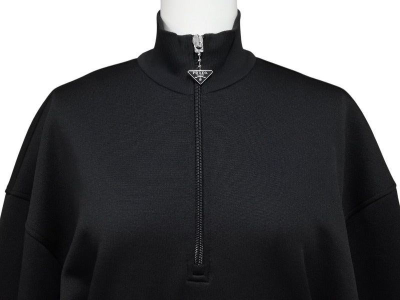 極美品 PRADA プラダ スウェット ワンピース ドレス 2023 WS15420 トライアングルロゴ ブラック シルバー金具 中古 4b007621