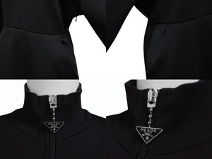 Very Good Condition PRADA Sweat One Piece Dress 2023 WS15420 Triangle Logo Black Silver Hardware Used 4b007621