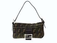 画像をギャラリービューアに読み込む, FENDI フェンディ マンマバケット ワンショルダーバッグ ズッカ柄 キャンバス レザー ブラウン シルバー金具 美品 中古 4b007622