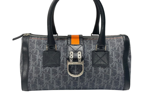 極美品 CHRISTIAN DIOR クリスチャンディオール トロッターライン ハンドバッグ 02-B0-1015 ネイビー オレンジ シルバー金具 中古 4b007623