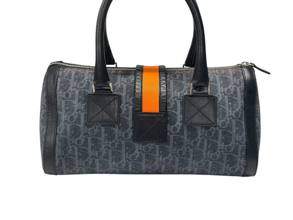 極美品 CHRISTIAN DIOR クリスチャンディオール トロッターライン ハンドバッグ 02-B0-1015 ネイビー オレンジ シルバー金具 中古 4b007623