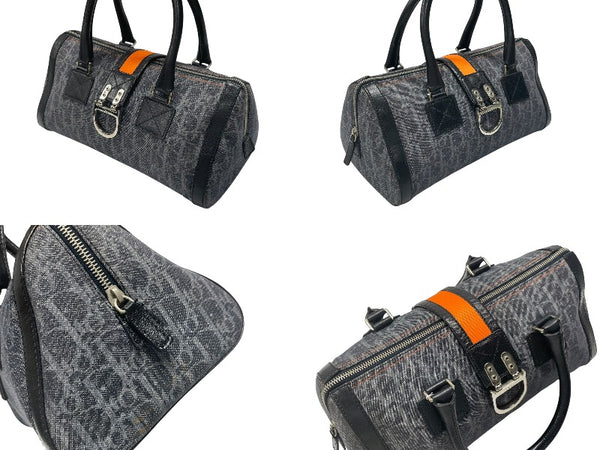 極美品 CHRISTIAN DIOR クリスチャンディオール トロッターライン ハンドバッグ 02-B0-1015 ネイビー オレンジ シルバー金具 中古 4b007623