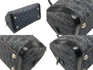 極美品 CHRISTIAN DIOR クリスチャンディオール トロッターライン ハンドバッグ 02-B0-1015 ネイビー オレンジ シルバー金具 中古 4b007623
