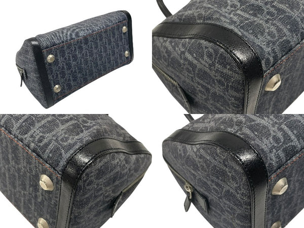 極美品 CHRISTIAN DIOR クリスチャンディオール トロッターライン ハンドバッグ 02-B0-1015 ネイビー オレンジ シルバー金具 中古 4b007623