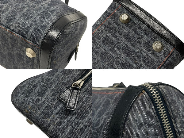 極美品 CHRISTIAN DIOR クリスチャンディオール トロッターライン ハンドバッグ 02-B0-1015 ネイビー オレンジ シルバー金具 中古 4b007623