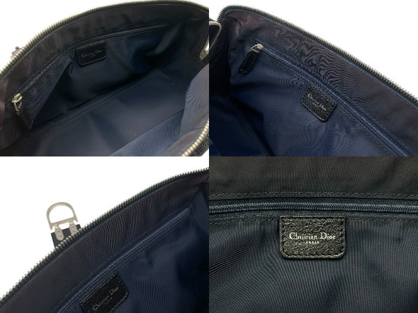 極美品 CHRISTIAN DIOR クリスチャンディオール トロッターライン ハンドバッグ 02-B0-1015 ネイビー オレンジ シルバー金具 中古 4b007623