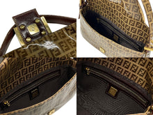 画像をギャラリービューアに読み込む, 極美品 FENDI フェンディ ズッキーノ柄 マンマバケット ワンショルダーバッグ エナメル レザー ブラウン ベージュ ゴールド金具 中古 4b007627