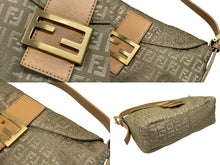 画像をギャラリービューアに読み込む, 極美品 FENDI フェンディ マンマバケット ズッカ柄 ワンショルダーバッグ キャンバス レザー ベージュ ゴールド金具 中古 4b007631