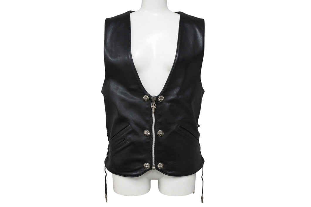 極美品 CHROME HEARTS クロムハーツ 6BTN ZIP FRNT VEST レザーベスト