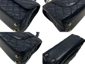 新品同様 CHANEL シャネル トップハンドル フラップバッグ ランダム番台 2WAY ココマーク キャビアスキン ネイビー ゴールド金具 中古 4b007648