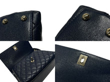 画像をギャラリービューアに読み込む, 新品同様 CHANEL シャネル トップハンドル フラップバッグ ランダム番台 2WAY ココマーク キャビアスキン ネイビー ゴールド金具 中古 4b007648