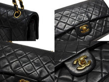 画像をギャラリービューアに読み込む, CHANEL シャネル マトラッセ25 Wフラップ Wチェーンショルダーバッグ 2番台 ラムスキン ココマーク ブラック ゴールド金具 美品 中古 4b007650