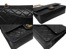 画像をギャラリービューアに読み込む, CHANEL シャネル マトラッセ25 Wフラップ Wチェーンショルダーバッグ 2番台 ラムスキン ココマーク ブラック ゴールド金具 美品 中古 4b007650