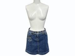 Mint condition LOUIS VUITTON denim skirt 08SS RW081W WMSK01 CF7 Monogram Denim Cotton Blue Gold Hardware Used 4b007661