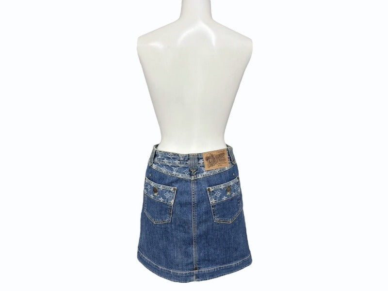 Mint condition LOUIS VUITTON denim skirt 08SS RW081W WMSK01 CF7 Monogram Denim Cotton Blue Gold Hardware Used 4b007661
