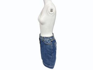Mint condition LOUIS VUITTON denim skirt 08SS RW081W WMSK01 CF7 Monogram Denim Cotton Blue Gold Hardware Used 4b007661